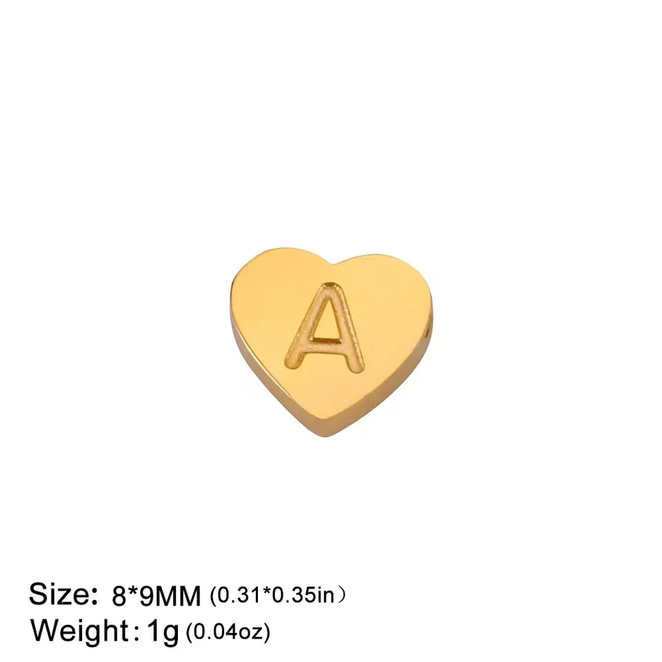 Teamer Initial Letter Heart Charm Stainless Steel Gold Color A-Z Alphabet Pendant for Necklace Bracelet Jewelry Making Wholesale