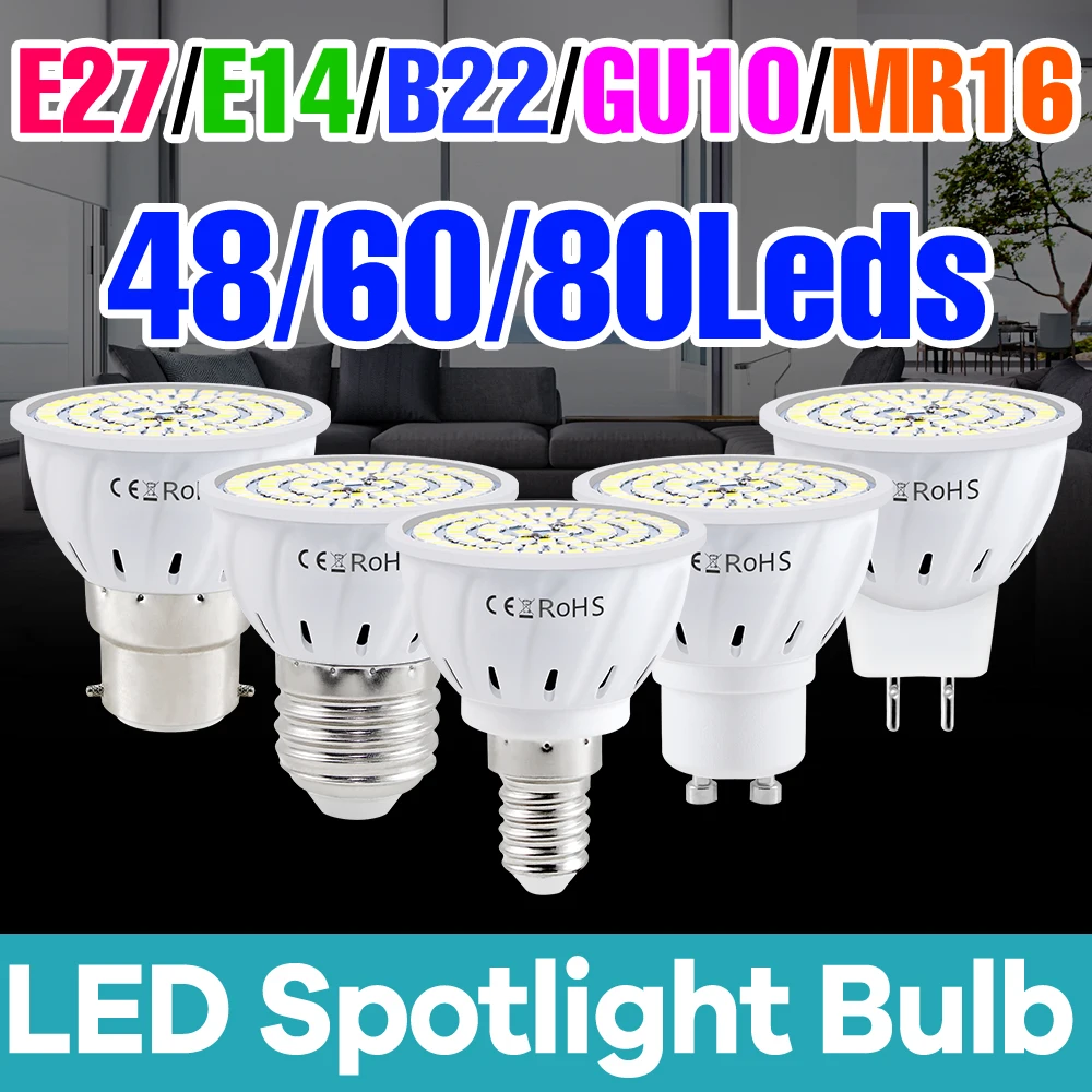 GU10 LED Spotlight Bulb E27/E26 Downlight Recessed Bulbs MR16 Corn Lamp E14 Daylight 220V Candle GU5.3 Decoration Spot Light B22