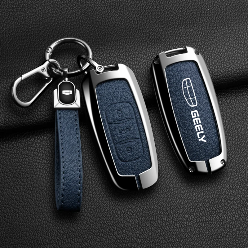 New Alloy Leather Car Key Cover Remote Fob Case For Geely Emgrand EC7 EC718 EC715 Global Hawk GX7 Shell Jacket Auto Protector