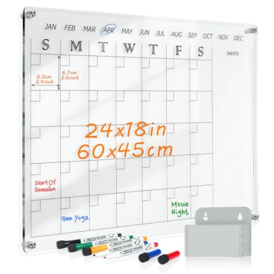 

Acrylic Calendar for Wall " " Clear Dry Erase Calendar for Office School Home Bedroom 4 Pens Pen Holder Wall-Mount Screws