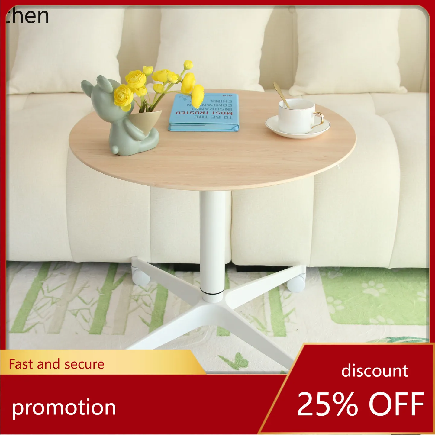 

CZ round lift-side table, movable corner table for small living rooms, with wheels, multifunctional home dining table
