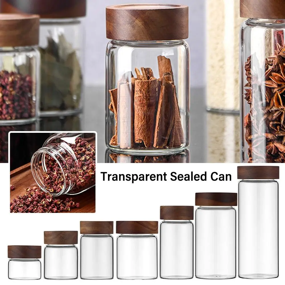 Home&Kitchen Containers Acacia Wood Miscellaneous Grain Storage Tank Split Bottle Sealed Can Storage Pots Spice Jars