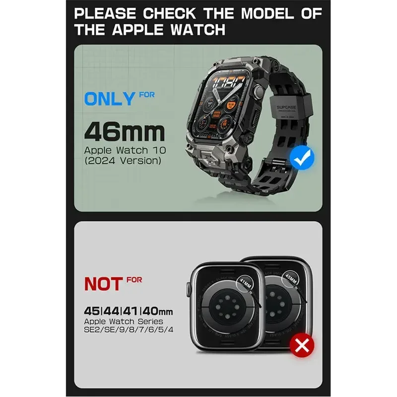 SUPCASE For Apple Watch 10 Case 46mm UB Ore Anti-Scratch Rugged Sport Men Bumper Case Cover with Adjustable Strap Watch Band