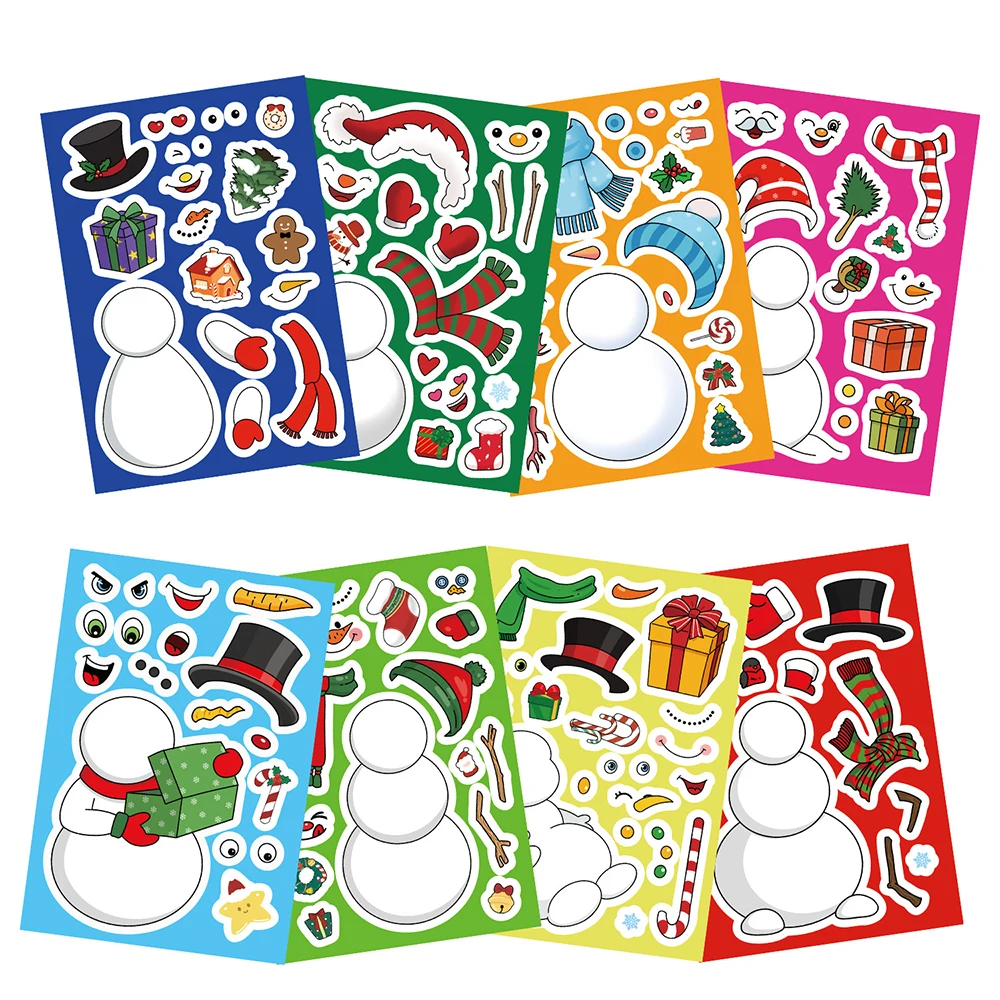8/16 ورقة عيد الميلاد ثلج الإبداعية لغز ملصقات Kawaii جعل وجه DIY بها بنفسك تجميع بانوراما الكرتون ملصق هدايا مكافأة الحفلات