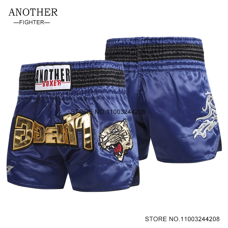 Muay Thai Pants Men Women Child Tiger Boxing Shorts Blue MMA Training Clothing Cage Fighting Grappling Sparring Kickboxing Pants