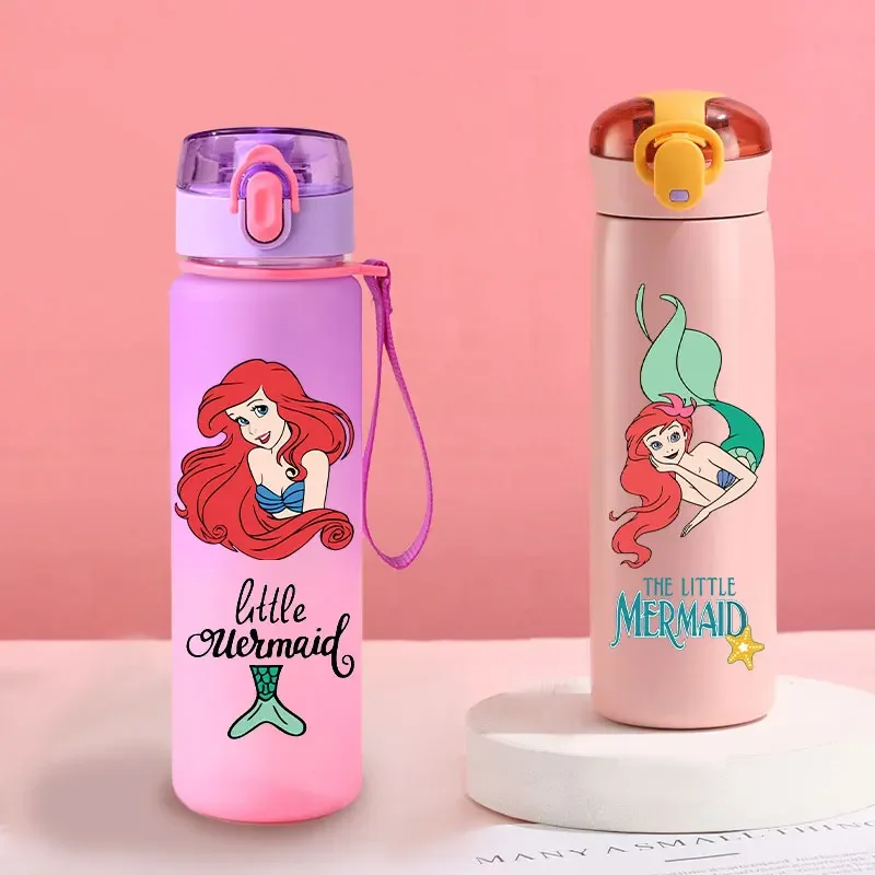 560ml Gradient Cup Little Mermaid Pink Series & 460ml Plastic Cup Bouncing Children\'s Cup Ariel Portable Bottle  Gifts