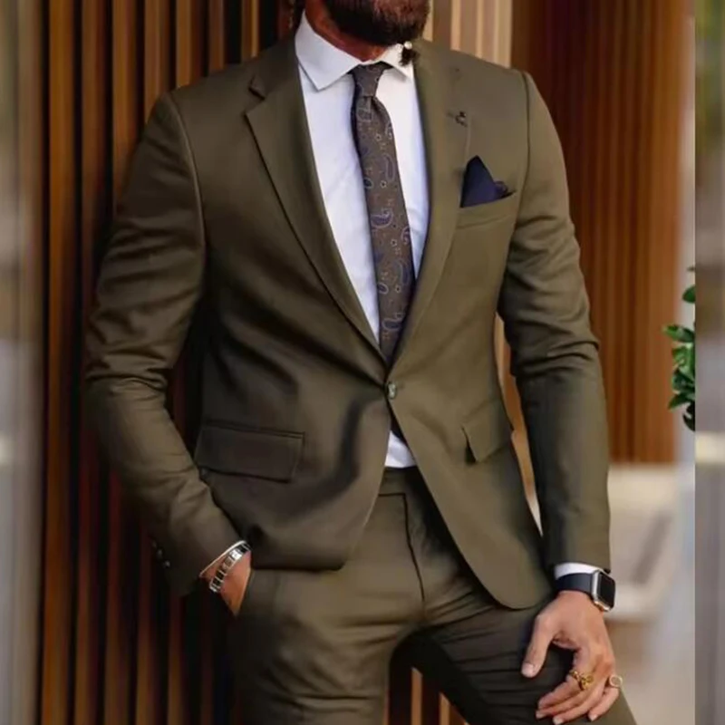 

Роскошный комплект из куртки и брюк, мужские костюмы, комплект из 2-х предметов, блейзер на одной пуговице с лацканами, облегающая мужская одежда, костюм высокого качества, костюм Homme