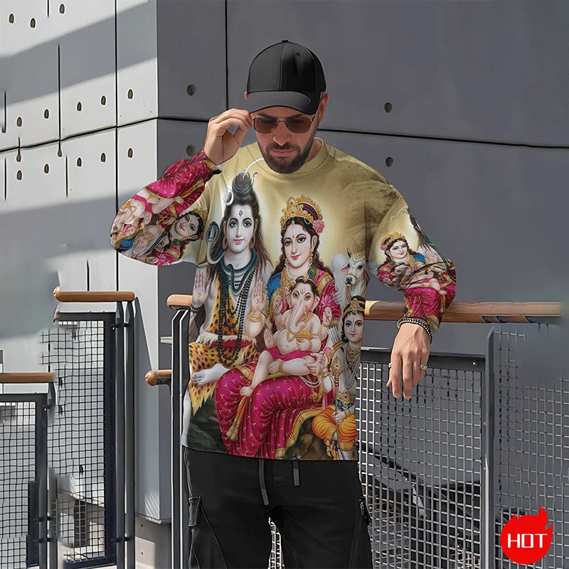 Summer 3D Printing Hindu Lord Shiva Sweatshirts Indian Spiritual Totem Graphic Round Neck Hoodie Kid Cool T-shirts Mens Clothing