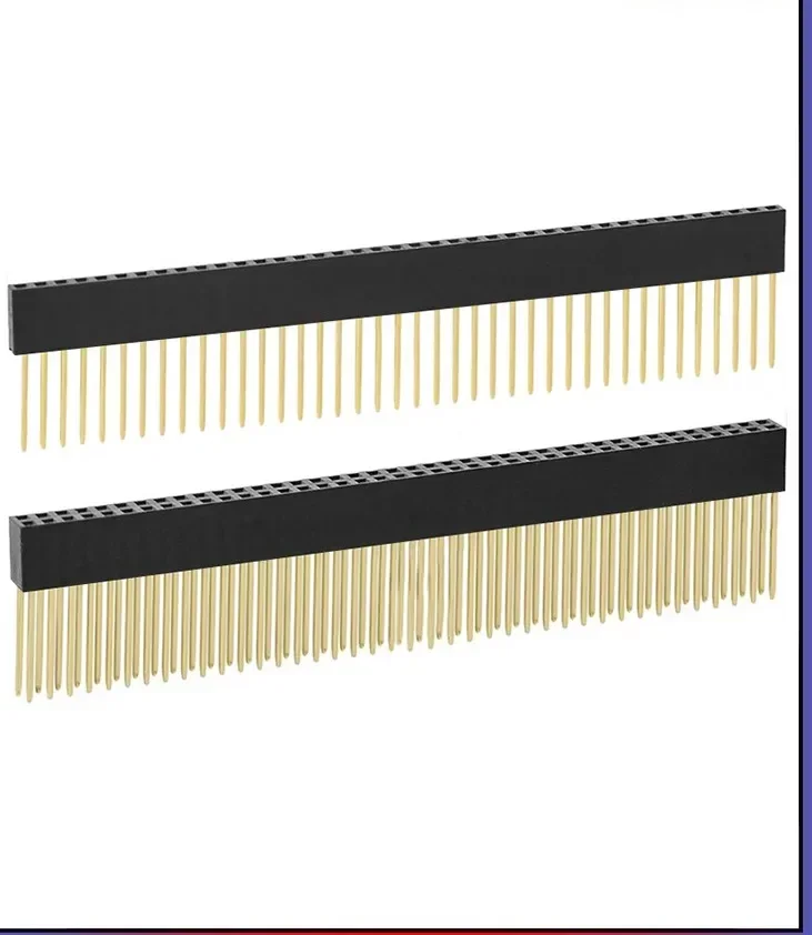

100pcs Stackable Double Row Female Socket with Extended Pins by 11mm 2.54mm Spacing 8.5mm Plastic Height 2x12/2x15/2x20/2x40P