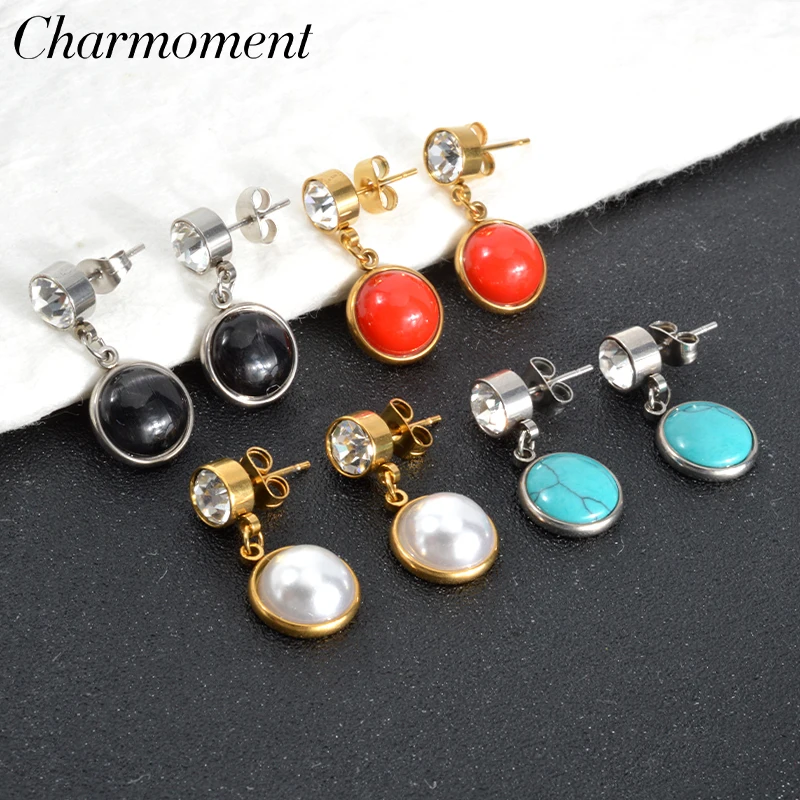 CHARMOMENT New In Pendant Stainless Steel Modern Hanging Colorful Piercing Earrings for Teens Beauty Luxury Designer Jewelry