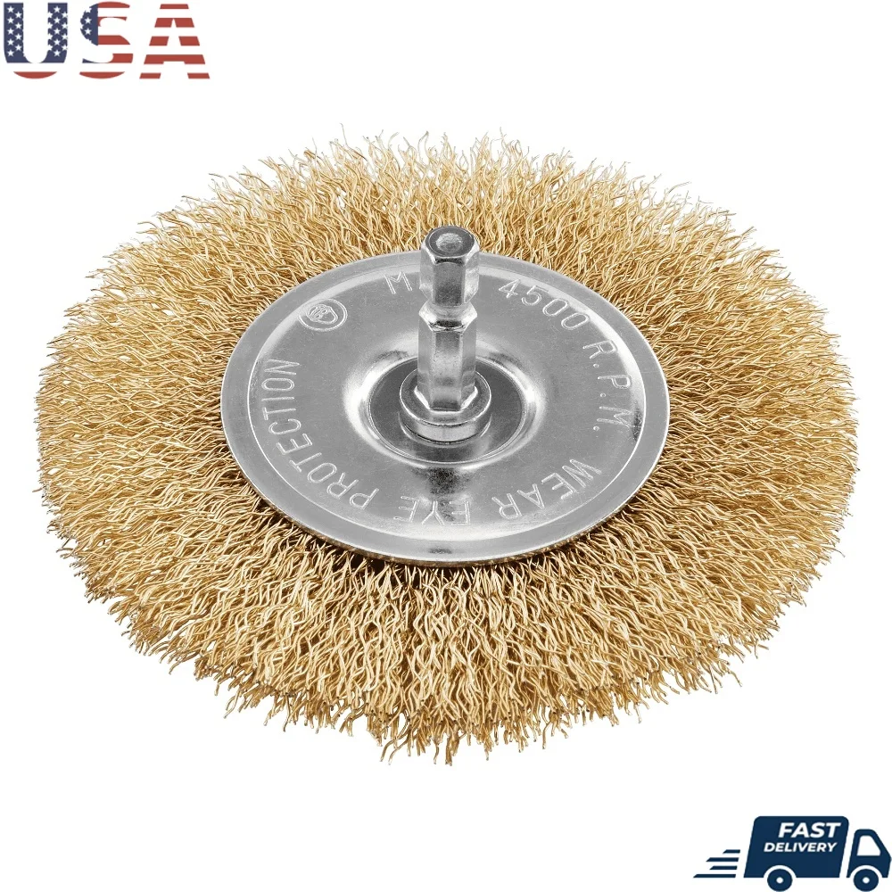 

4-дюймовая проволочная колесная щетка для удаления ржавчины с краски, подготовка поверхности, совместимая с дрель-шуруповерт, ударная отвертка, сверхмощная латунь