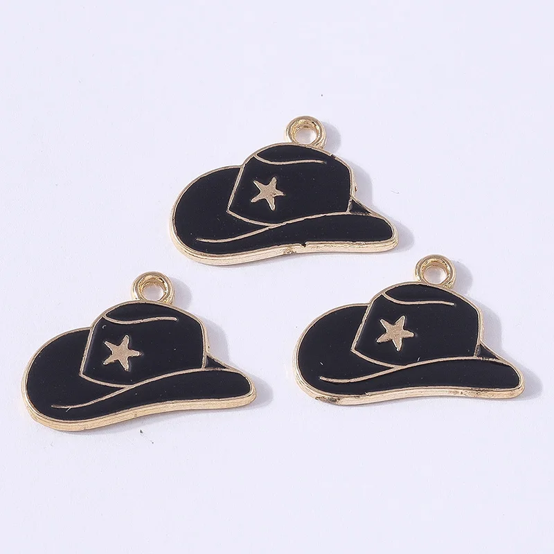 10 Stück 20x14mm Niedliche Emaille-Cowboyhut-Anhänger für Schmuckherstellung, Ohrhänger, Halsketten, Armbänder, DIY-Bastelzubehör – Detail 9