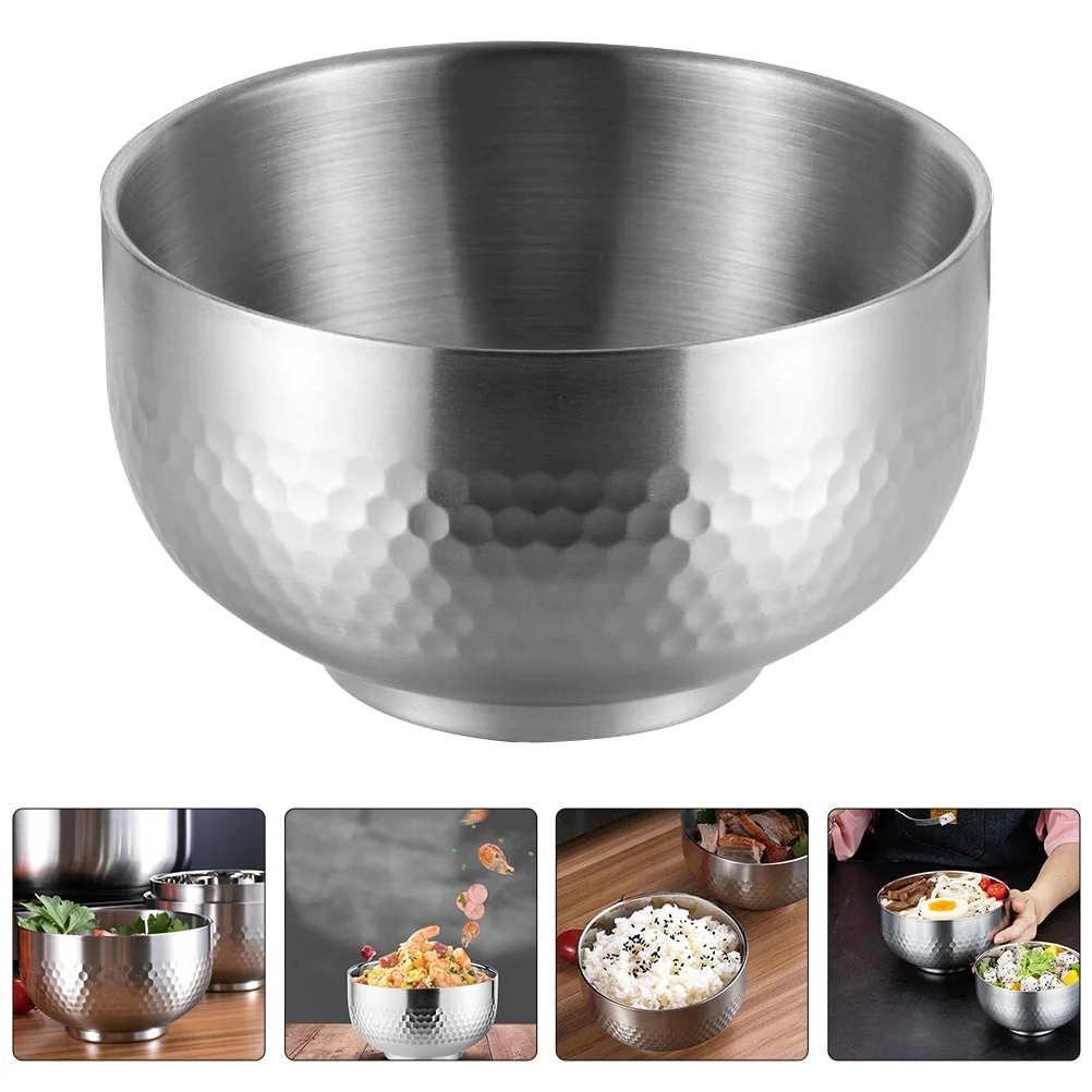 

3pcs Double-Layer Lucky Bowl Stainless Steel Rice Soup Food Bowl For Home Restaurant Kitchen Use Household Bowls Set
