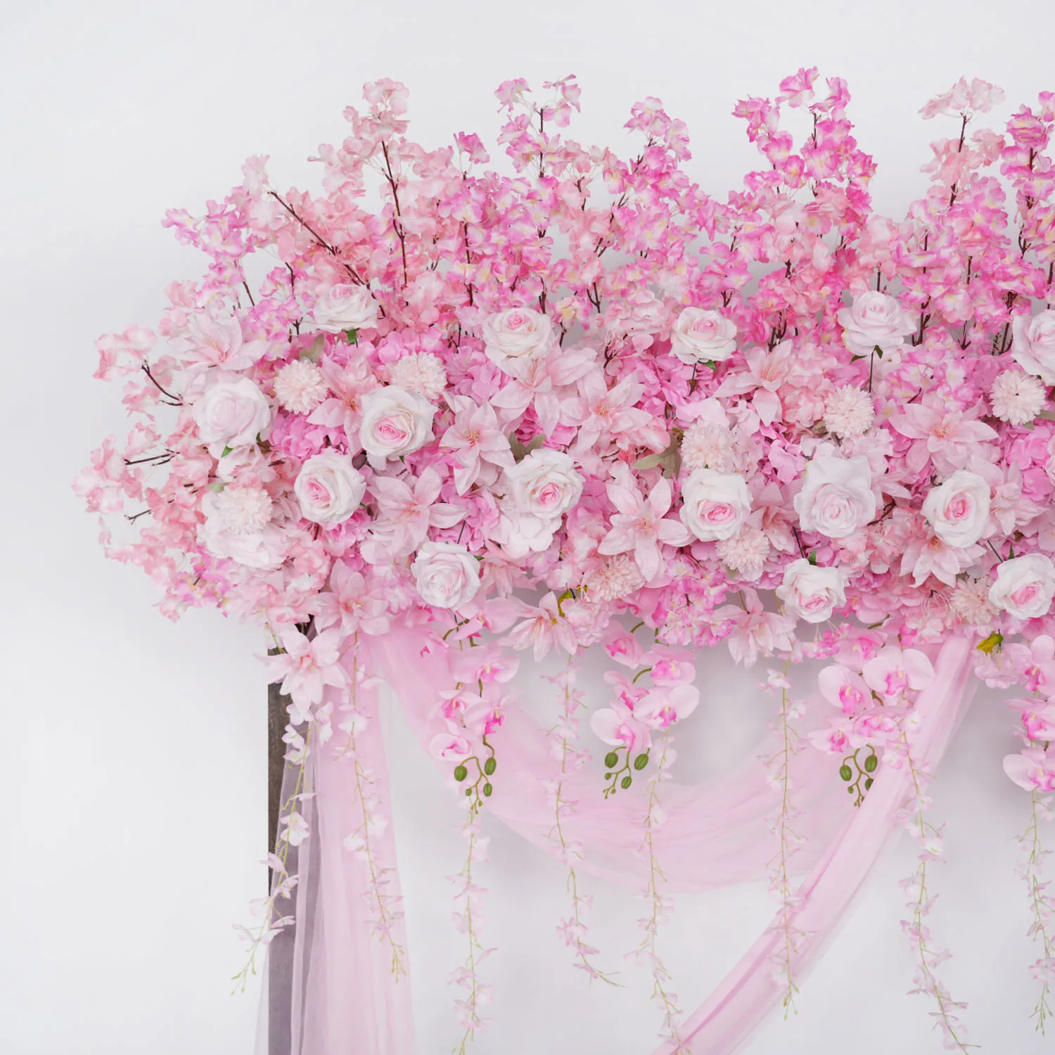 

Uflower Luxury Pink Rose Cherry Blossom Hang Wisteria Floral Arrangement Wedding Backdrop Decoration Flower Row Event Party Prop
