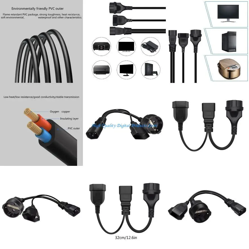 

U2JE Electrical Plug Adapter C14 to 4.0mm EU and 4.8mm German Standard 0.32 Meter