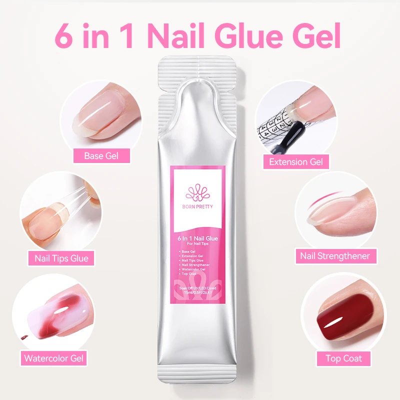 BORN PRETTY 15g 6 in 1 estensione smalto gel UV colla per unghie punte per unghie finte gel base unghie semipermanenti arte manicure autolivellante