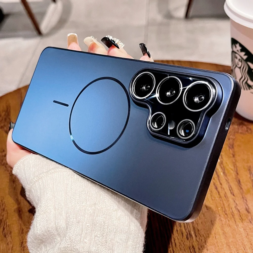 Matowe etui z powłoką laserową do telefonu Samsung Galaxy S26 Ultra S25 Plus S24 z funkcją Magsafe, ochrona obiektywu, odporne na wstrząsy.