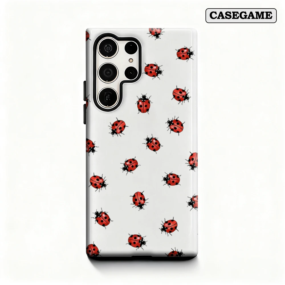 Ladybug Red Dot Phone Case for Samsung Galaxy S25 Ultra S24 S23 Ultra Plus Shockproof Double Layer Back Cover