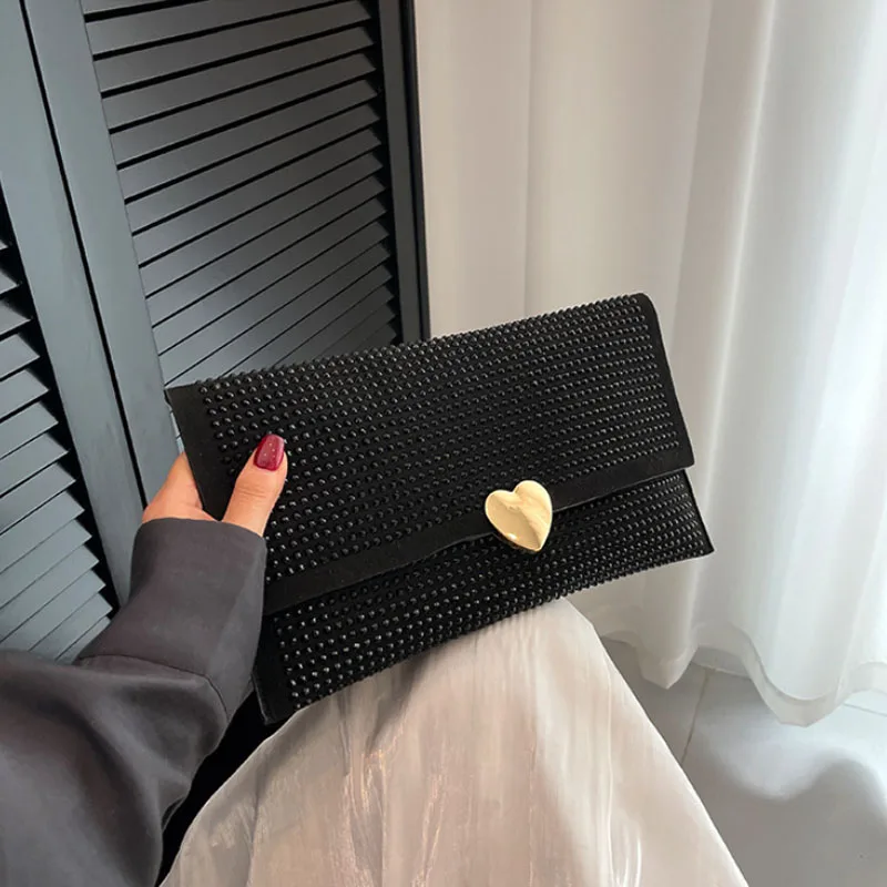 Fashion Women Diamond Heart Bags New Handbag Coin Purse Lady Luxury Clutch with Flap Female Envelope Bag Party Evening Bag