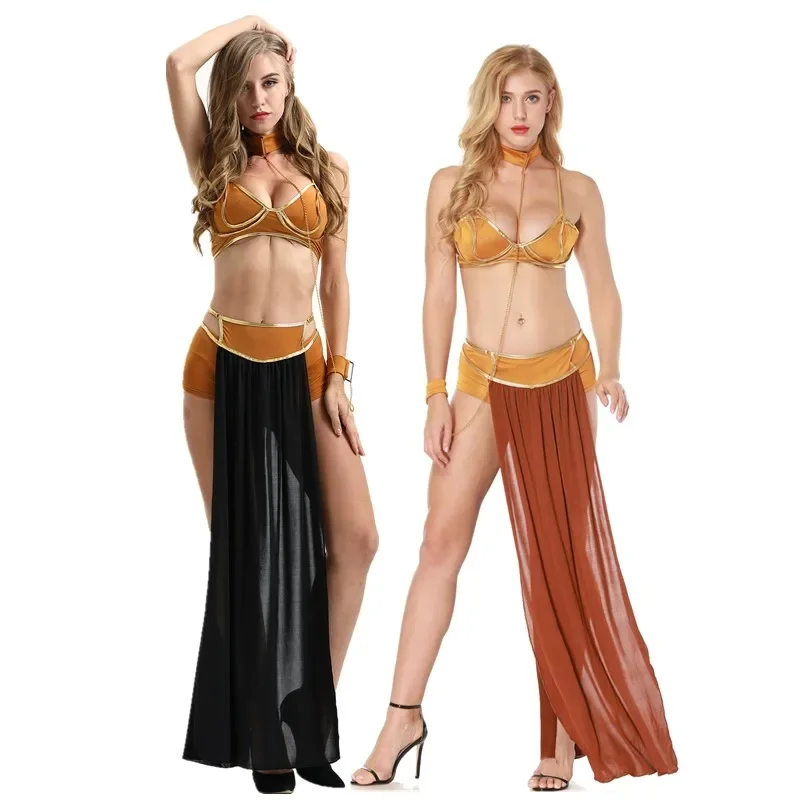 

Sexy Women Halloween Carnival Egyptian Cleopatra Goddess Cosplay Costume Princess Leia Slave Greek Queen Masquerade Dress