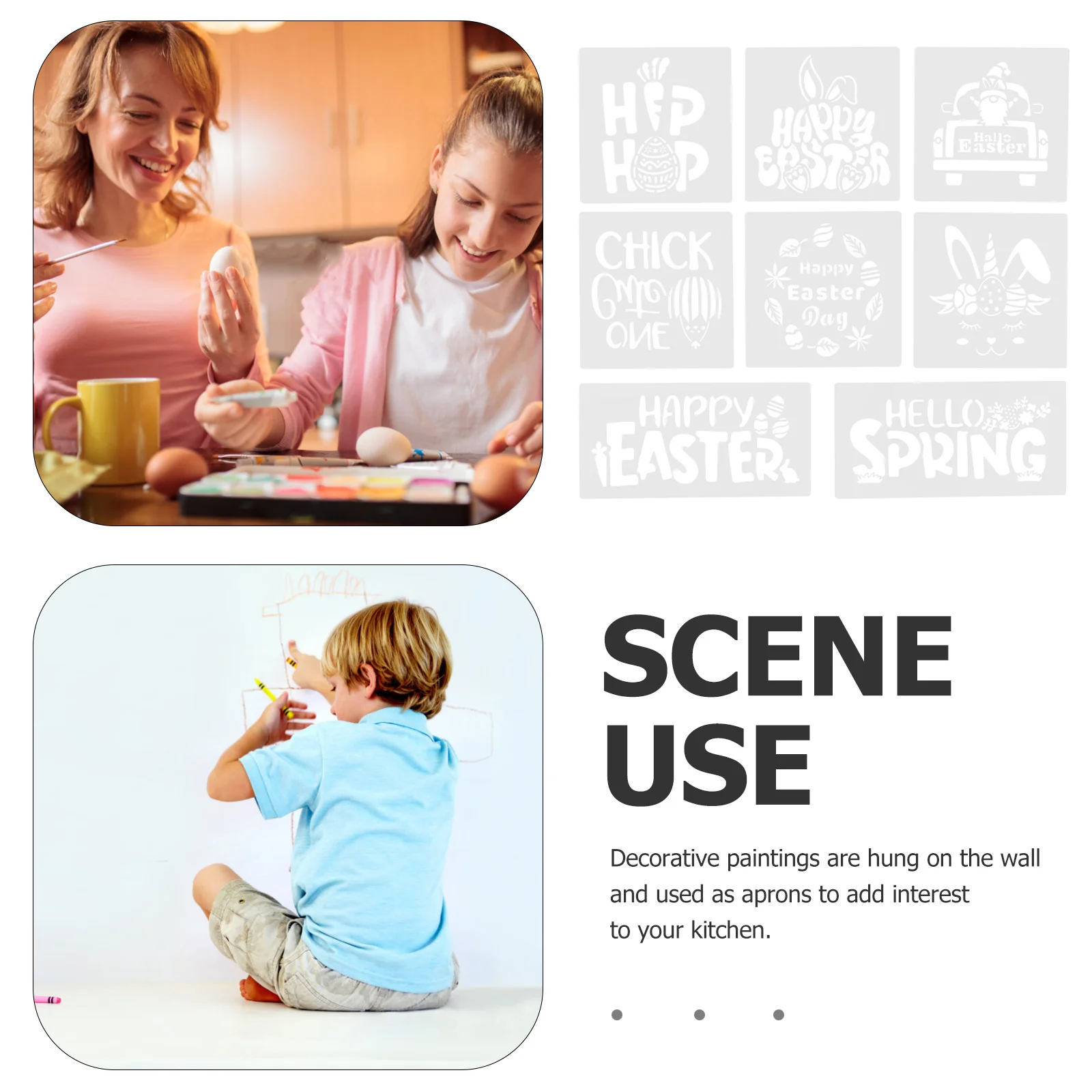 

8 Sheets Washable Plastic Painting Templates Multi-Function Easter Stencils for DIY Craft Home Window Spray Decoration Art