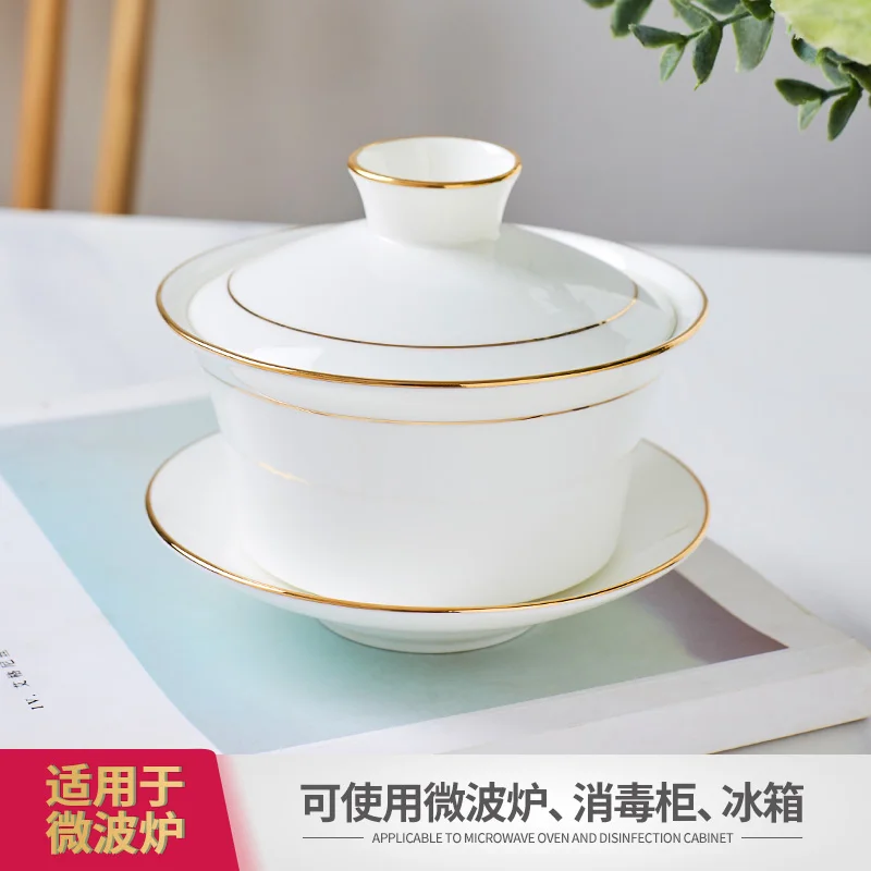 Gaiwan Chawan Tea Cup Puer Bowl Set Soup Tureen Chinese Kung Fu Mugs Porcelain Ceramic Tableware Ceremony Embryo White Akadama