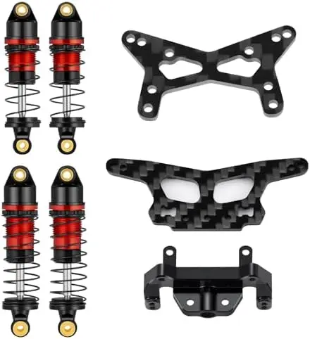 

Carbon Fiber Shock Towers & Aluminum Shocks for 1/24 Losi Micro RC Buggy – Black + Red