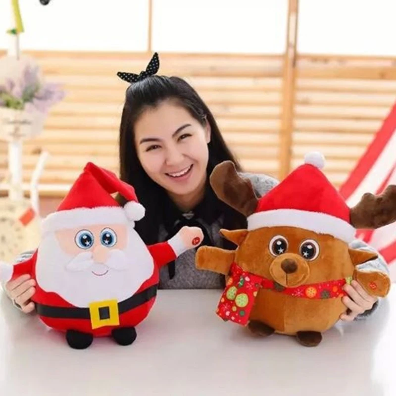 20cm/8inch Plush for Doll Stuffed Santa Soft Cotton Light Up Electric Toy with Built-in Songs Party Holiday Gift Ornamen