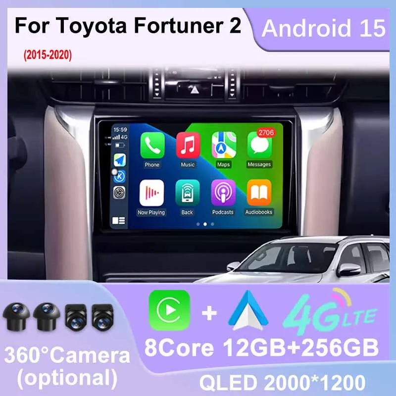 

Wireless Carplay Android 15 For Toyota Fortuner 2 2015 - 2020 Car Radio Multimedia GPS Navigation DSP Stereo 4G WIFI BT QLED
