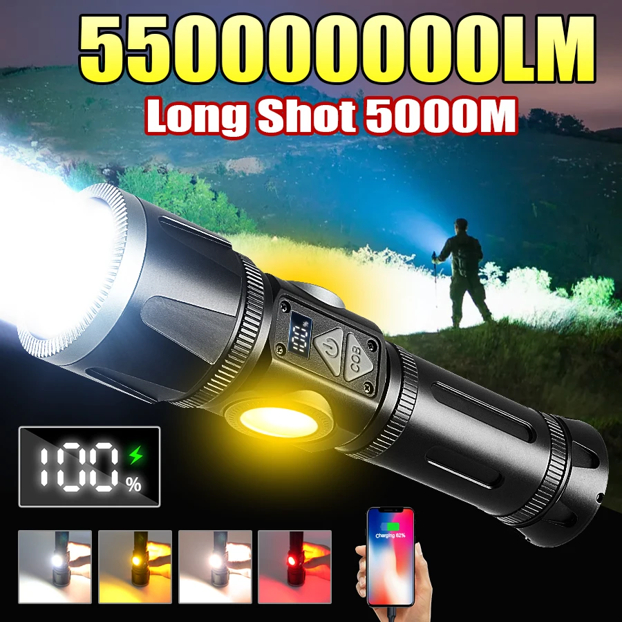 New High Power LED Flashlight 550000000LM Rechargeable Lamps Camping Torch With Magnet Emergency Spotlights Outdoor Lights
