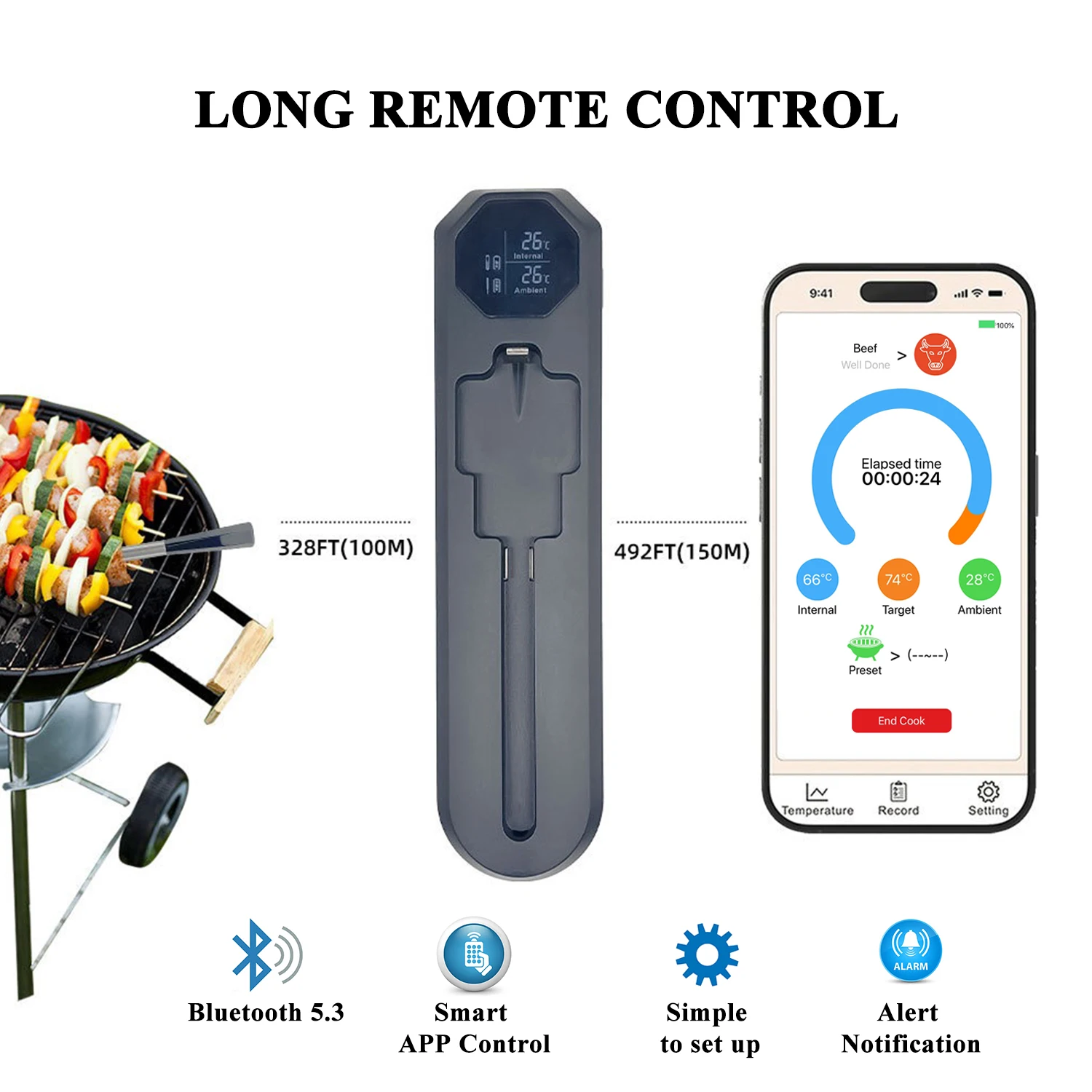 

Wireless Meat Thermometer Rechargeable Magnetic Digital Thermometers Ip67 Waterproof Probes With Lcd Screen For Oven Grill Bbq