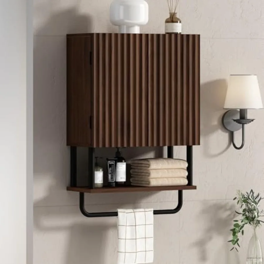 

Farmhouse Bathroom Wall Cabinet with 2 Door, 3-Tier Curved Profile Wooden Medicine Cabinet, Wall Mounted Storage Cabinet with A