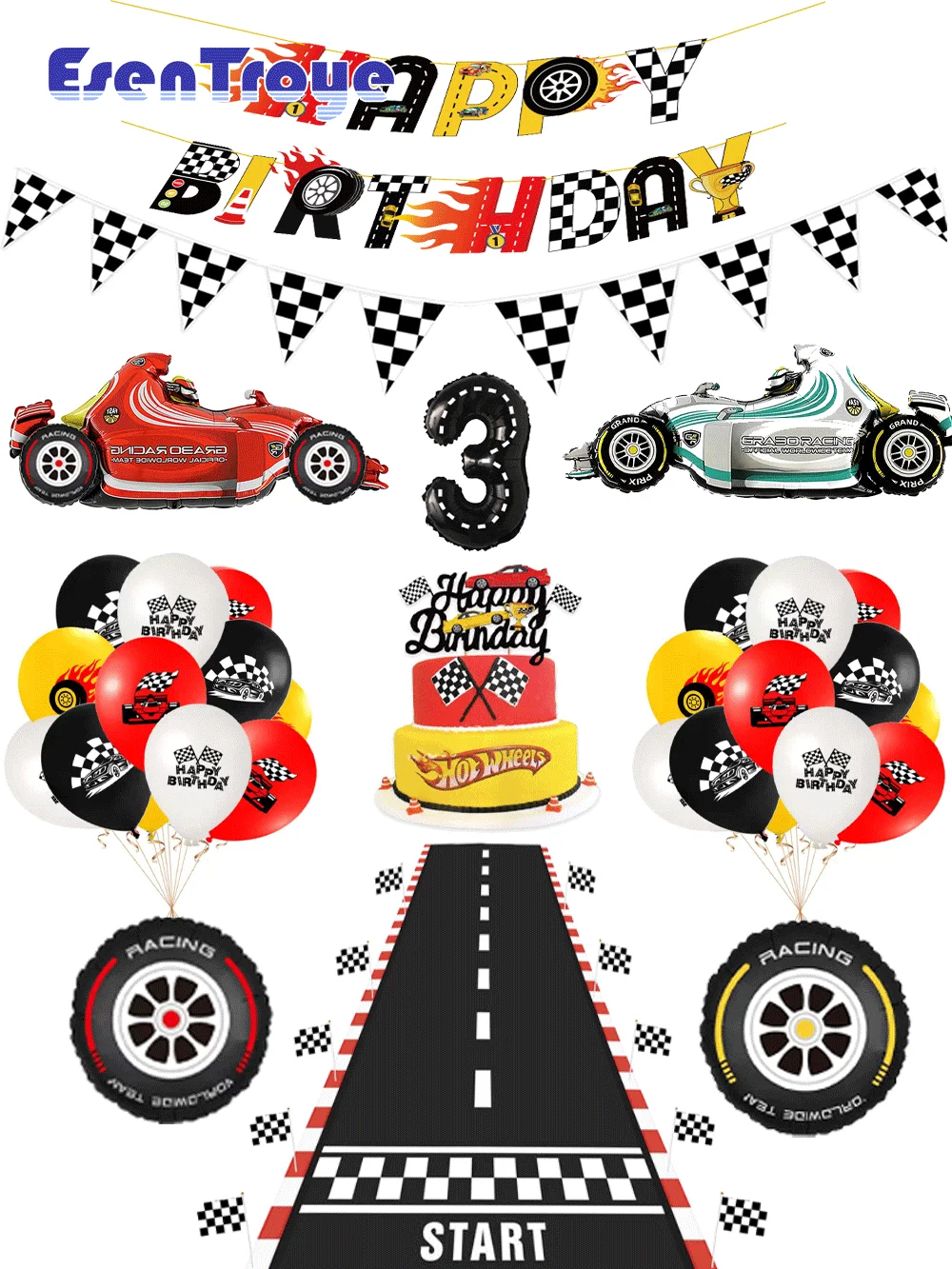 1set Feuer Atmen Racing Thema Party Ballon Rennstrecke Kuchen Einsatz Karte Ziehen Fahnen Junge Geburtstag Party Dekoration Kinder geschenk – Detail 1