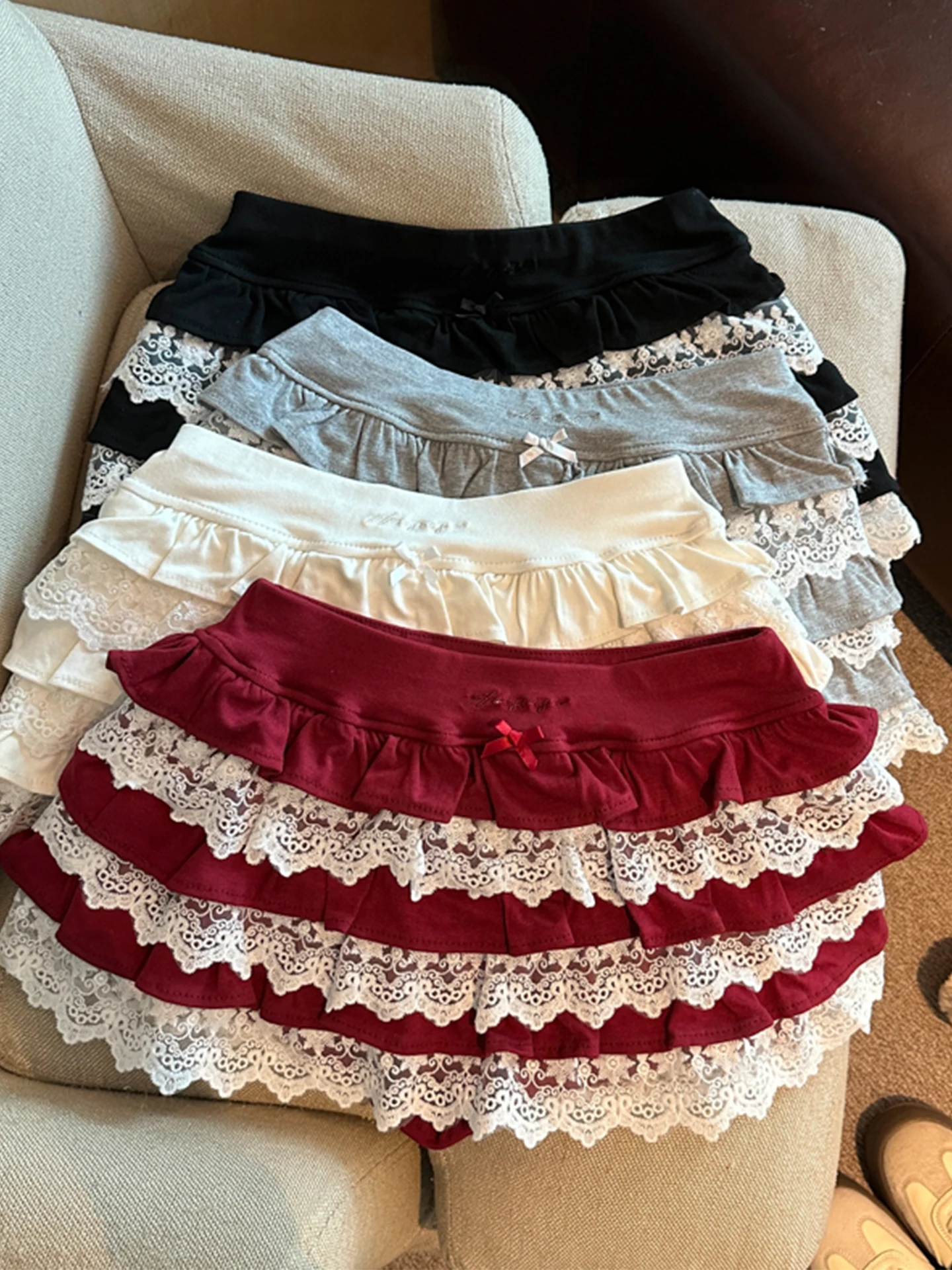 

Emily Clud Recommended Lace Trim Cake Skirt Spring Summer Elastic Waist Anti-Light A-Line ort Skirt Pants for plus Size Women
