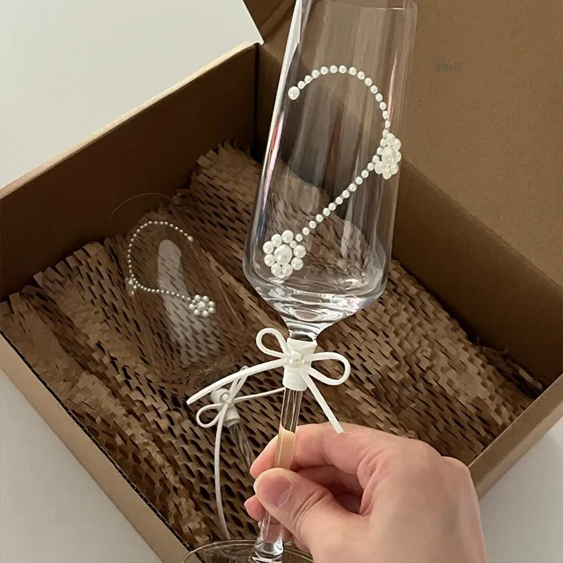 Creative niche premium Korean broken diamond shell toast cup DIY material bag champagne cup pair of wedding bride