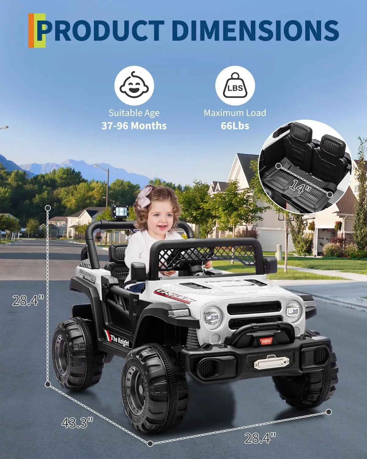 12V 電動乗用トラックカー、子供用バッテリー駆動オフロードトラック、親用リモコン付き、男の子と女の子のためのLEDライト付き