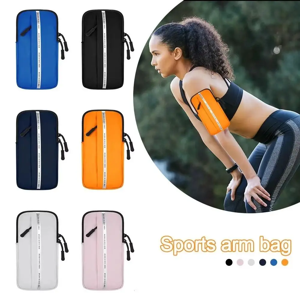 

PU Running Mobile Phone Arm Bag Large capacity Elastic Running Phone Holder Double-layer Cards Holder Armband Sports Phone Case