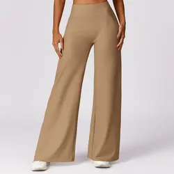 Pantaloni da Yoga a coste a vita alta con filo palestra Push up allenamento pantaloni svasati pantaloni a gamba larga pantaloni sportivi larghi ad asciugatura rapida