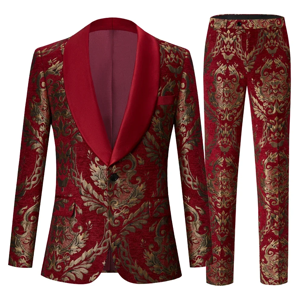 Czarne żakardowe smokingi w kwiaty Garnitury męskie na ślub Prom Groom 2-częściowe zestawy Formal Prom Blazers Slim Fit Męski kostium Homme