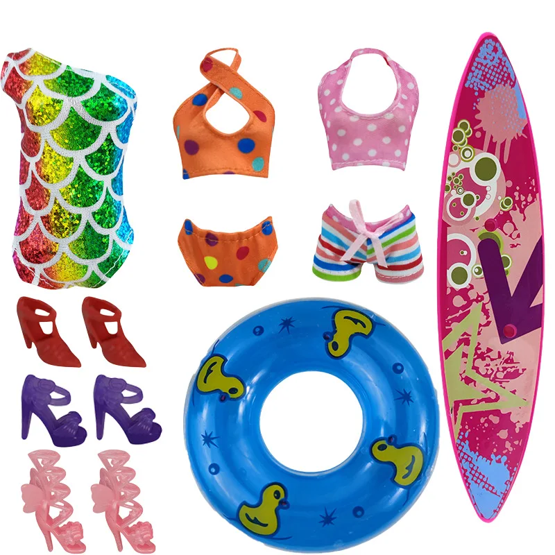 1 Set Multiple Swimming Circle Swimsuit and Swimming Trunks Shoes Surf Board for Barbie Doll Accessories Kids Toy