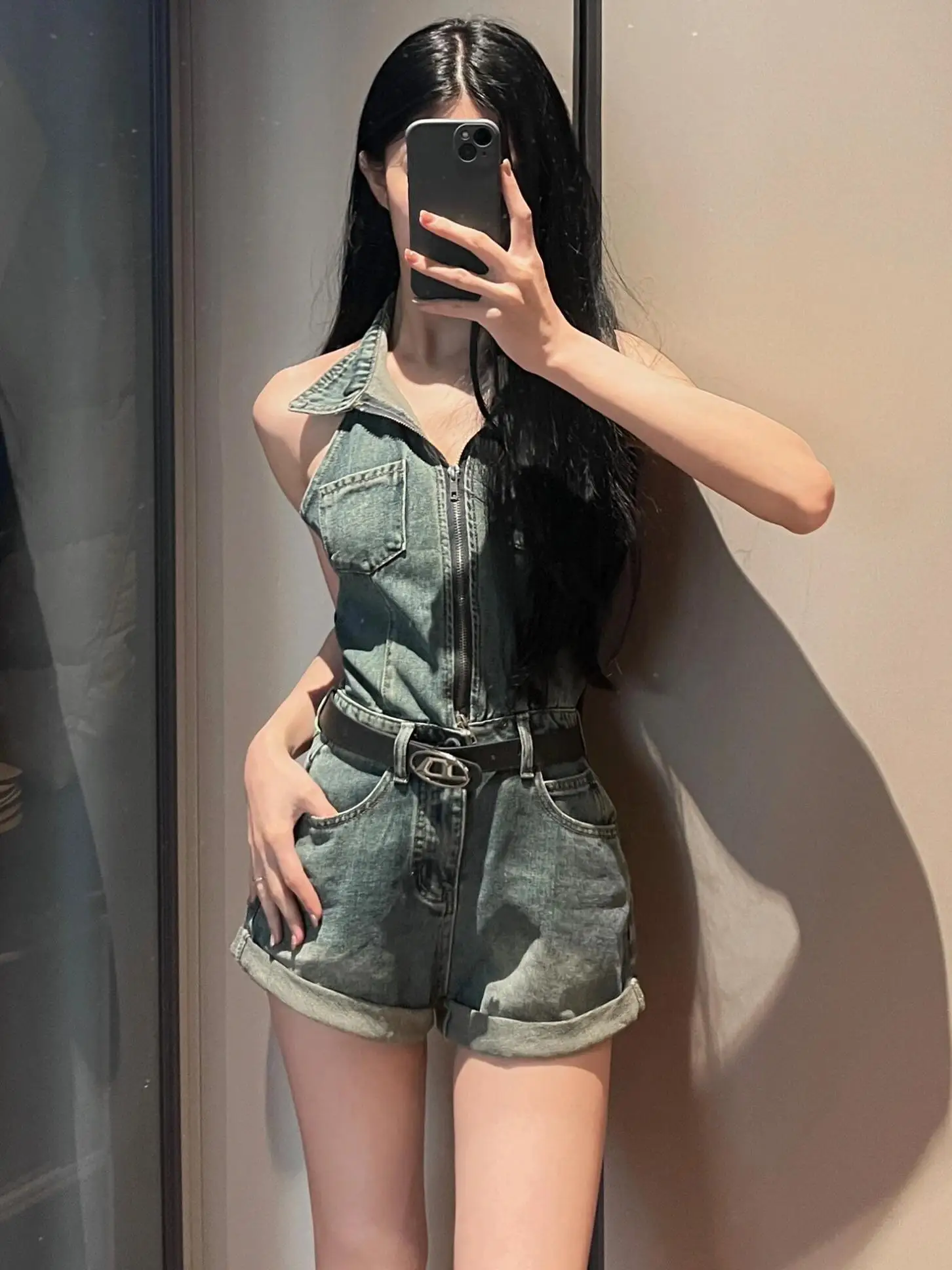 

Ретро Bal Ne висящий модный джинсовый комбинезон, новый комбинезон с отложным воротником на молнии и высокой талией для похудения, женские