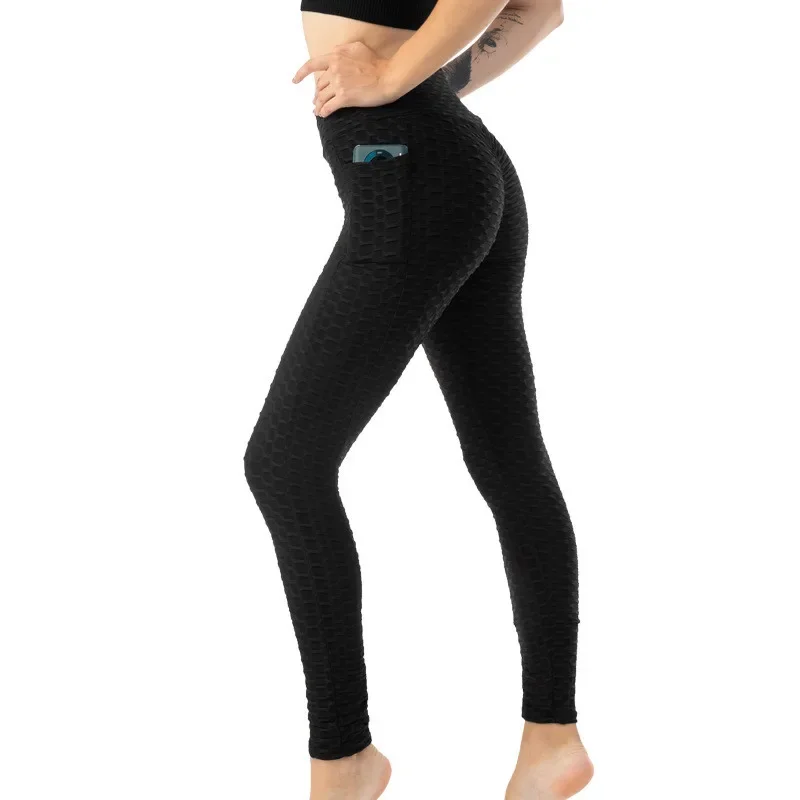 Leggings de fitness à pois pour femmes, poches latérales, taille haute, Push-up, pantalon d'entraînement, respirant, sport