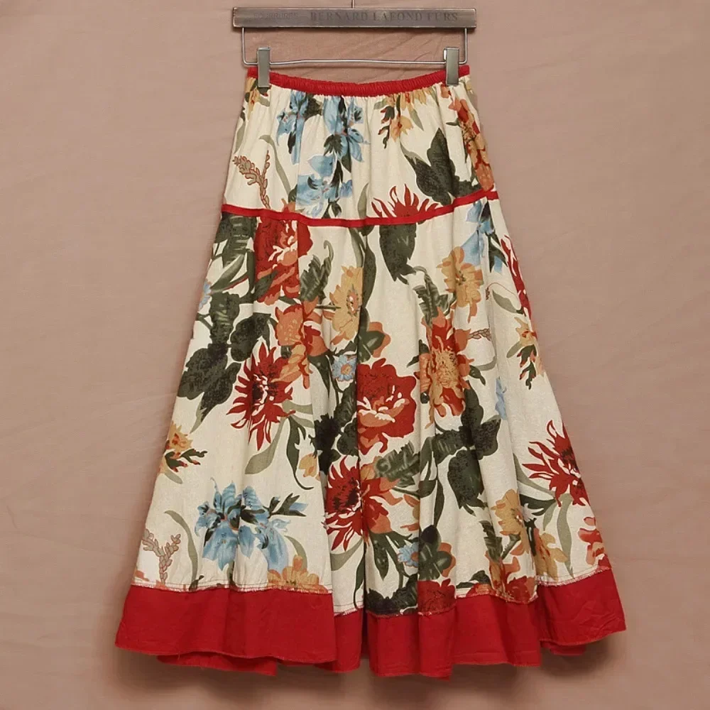 스트리트 프린트 하라주쿠 맥시 드레스 패션 의류 여성 의류 용 롱 스커트 캐주얼 빈티지 에스닉 스타일 코튼 린넨