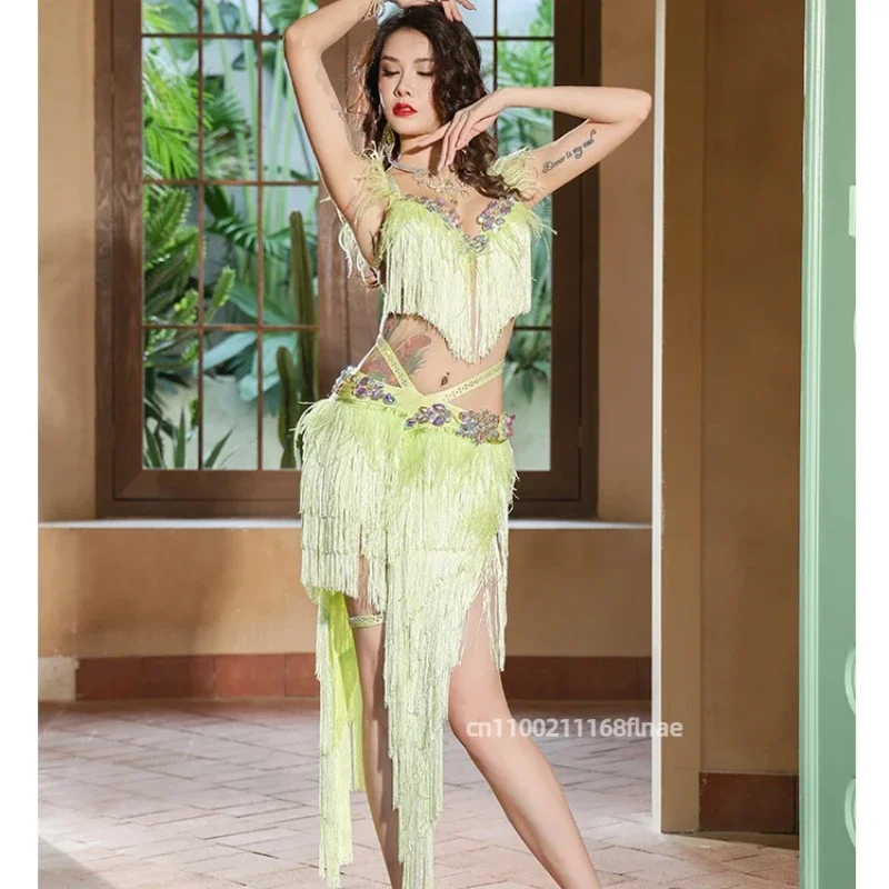 Damen-Bauchtanz-Performance-Kostümset mit Quasten, sexy Fransen-Outfit für orientalische Tanzbühne und Training, weibliches Kostüm – Detail 3
