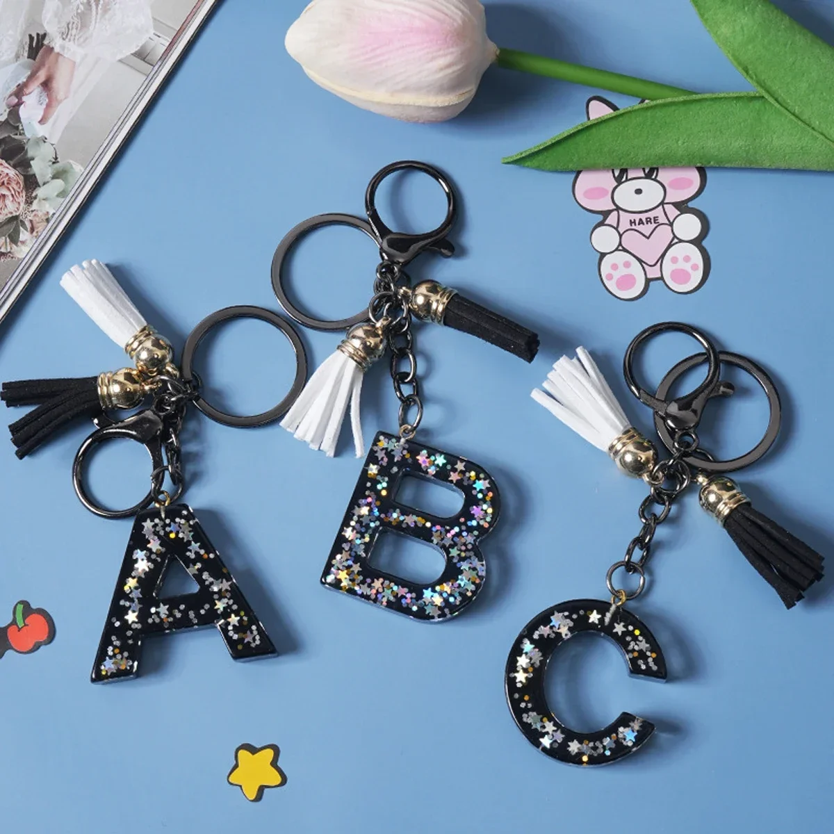 Simple 26 Letter Keychain Charming Couple Initial Letter Keyring Car Keychain Handbag Chain Pendant Chain Gift