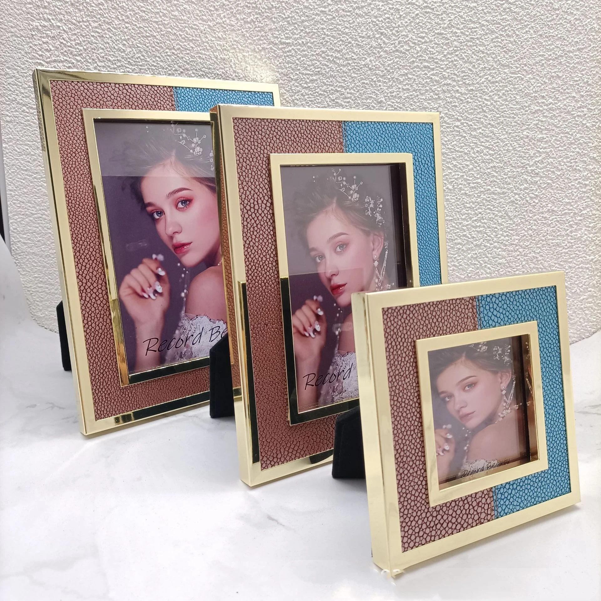 3/6/7Inch Modern Simple Leather Metal Photo Frame Wedding Dress Birthday Souvenir Gift