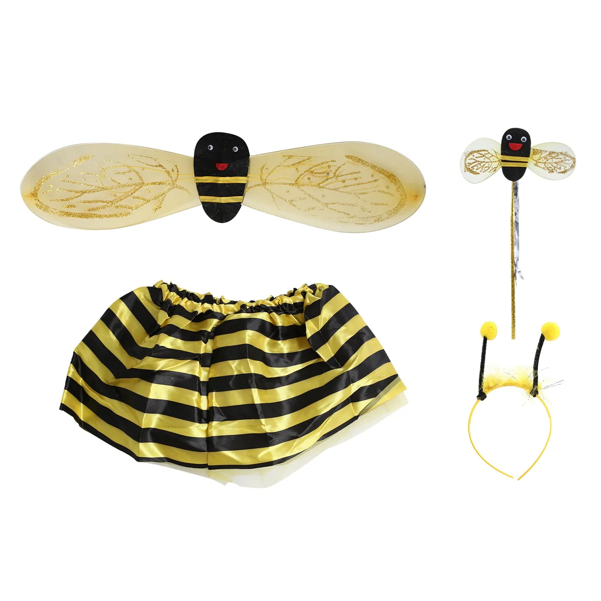 4Pc Bumble Bee Honey Girls Kids Fairy Halloween Fancy Dress Up Party Costume