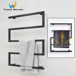 Bathroom Black Electric Heated Towel Rail Stainless Steel Creative Electric Towel Rack Hidden/Exposed Wire Smart Towel Warmer