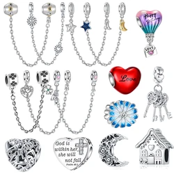 New 925 Sterling Silver Safety Chain Romantic Flowers Balloon Charms Bead Fit Original Bracelets Charm DIY Women Jewelry