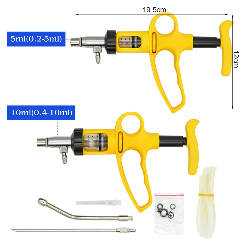 5ml/10ml Veterinary Drench Gun Animal Continuous Syringe Injector Infusion Device Pig Cattle Sheep Chicken Vaccine Injection 1Pc